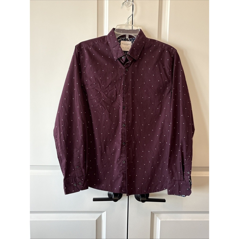 Denim And Flower Ricky Singh Button Up Shirt Small Maroon With White Dots